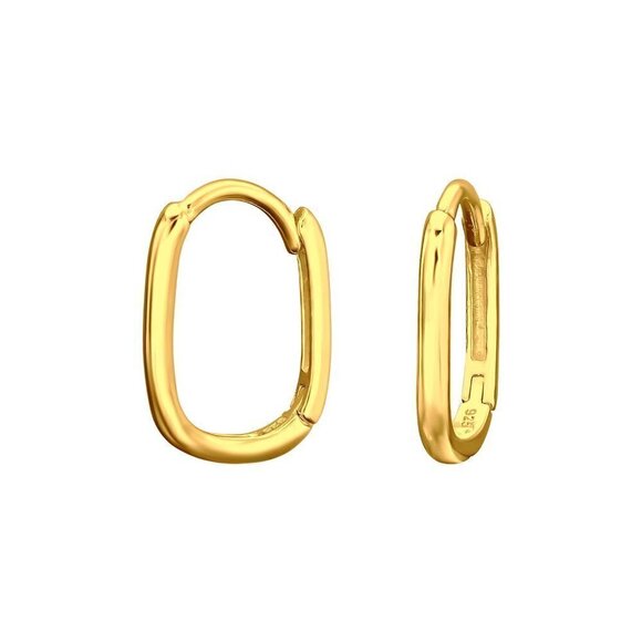 14K Gold Vermeil Oval Huggie Earrings - Picture 1 of 8